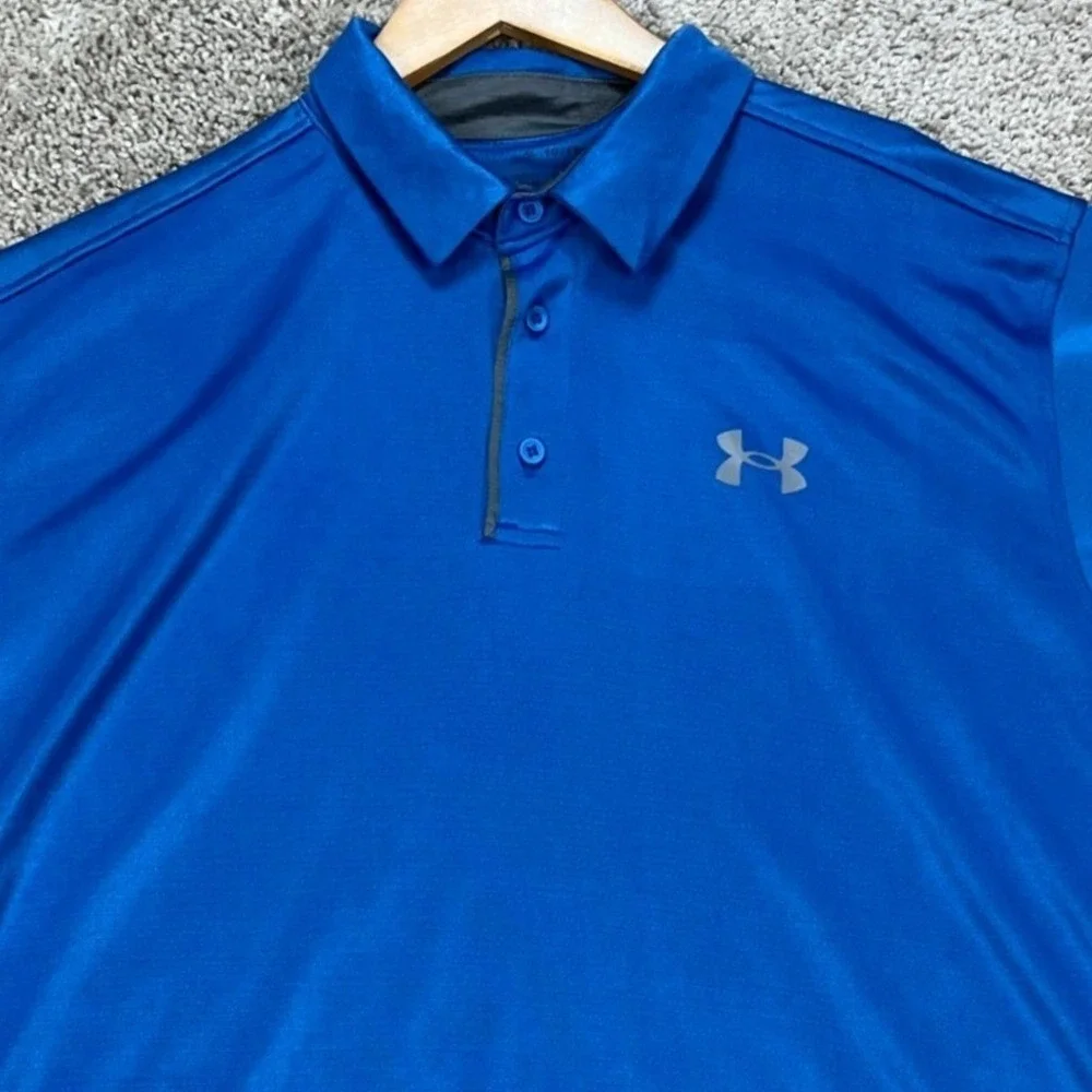 Under Armour‎ Polo Shirt Mens XL Blue Short Sleeve 3-Button Placket HeatGear EUC